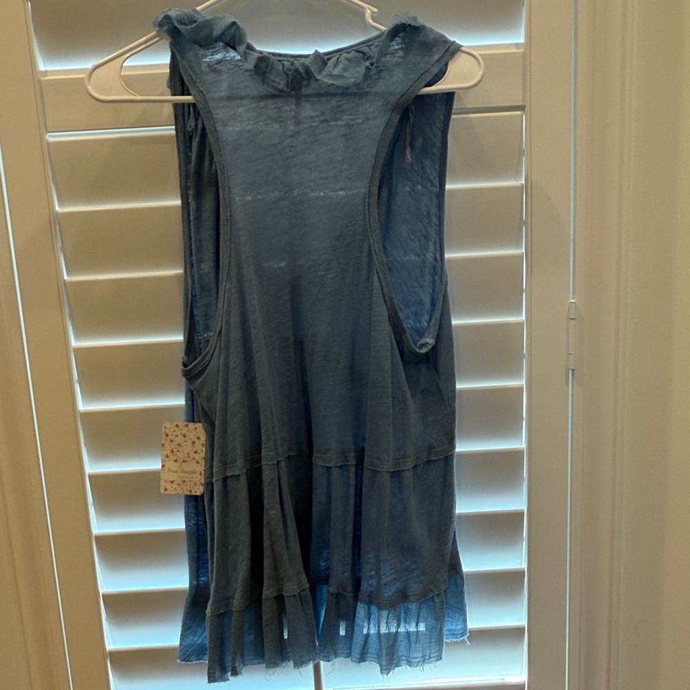 Free People Blue Ruffled Tank Top - Picture 3 of 4